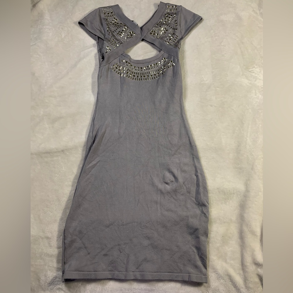 Bebe gray stretch dress with metallic gems